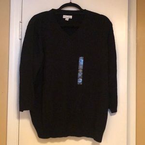 Kim Rogers V Neck Cable Sweater 3/4 Sleeve